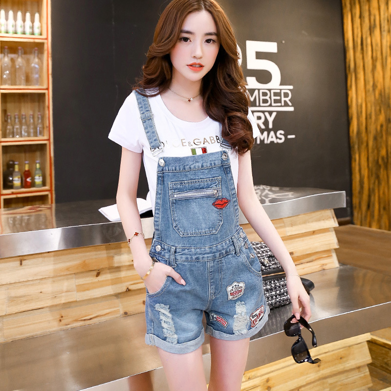 Papaya Milk Korean Style College Style Ripped Hot Pants Trendy Cute Junior High School Students Denim Suspender Pants Women's Shorts Summer