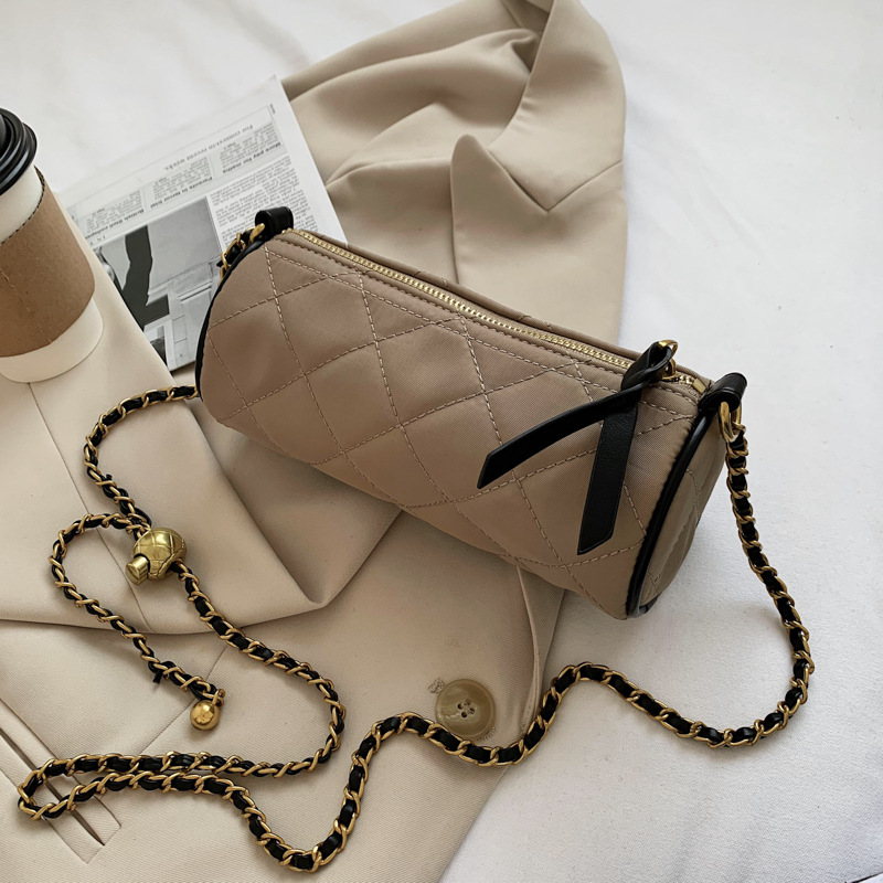 Borsa a tracolla piccola con tracolla singola a catena in tela con stampa zebra cilindrica con perline di trasporto modello 2024 nuovo_voghion.com