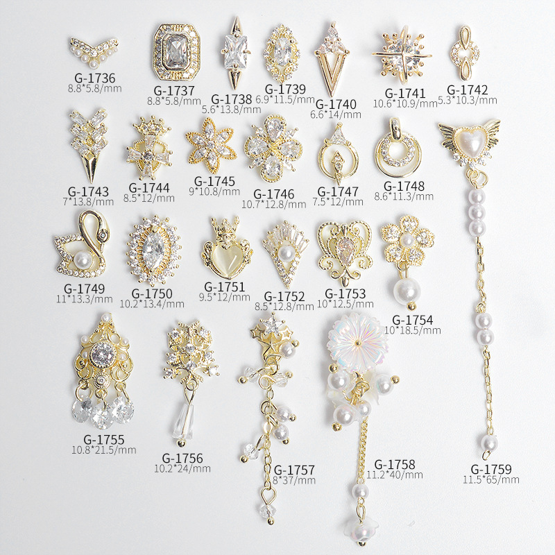 Japanese-Style New Nail Art Zircon Pearl Chain Flower Real Gold Color-Preserving Electroplating G1736-1759 Water Drop Pattern