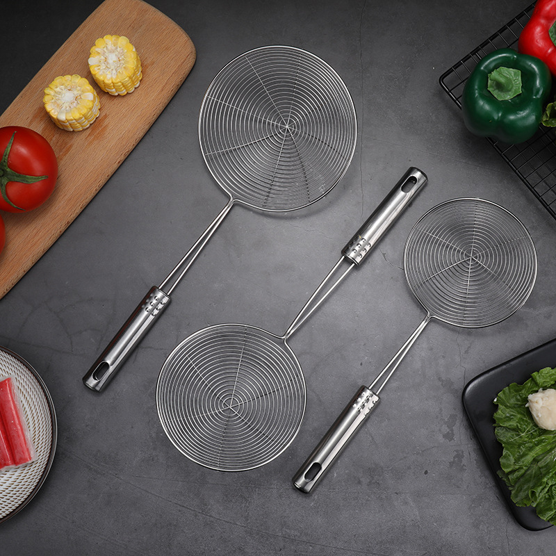 304 Stainless Steel Colander Nine-bead Line Colander Hot Pot Frying Filter Large Colander Oil Grid Kitchen Noodle Spoon
