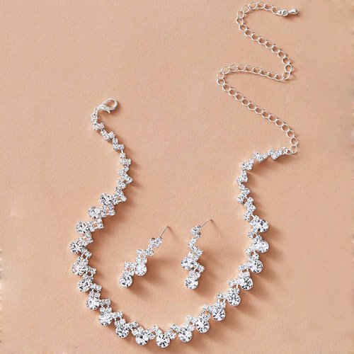 European and American jewelry wedding accessories two-piece set bridal silver-plated claw chain rhinestone set necklace earrings bracelet N5664