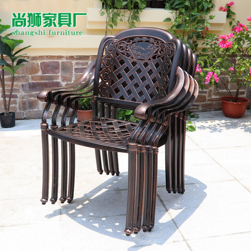 铸铝户外桌椅组合室铸铝圆桌椅子带伞孔铝伞桌椅压铸工艺雕花桌椅