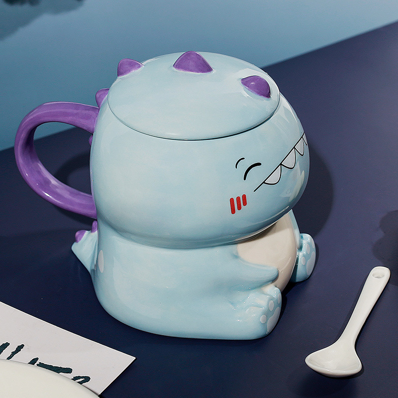 Taza de cerámica con diseño de dinosaurio estilo japonés para desayuno, taza de café creativa personalizada, taza de dibujos animados, taza para agua