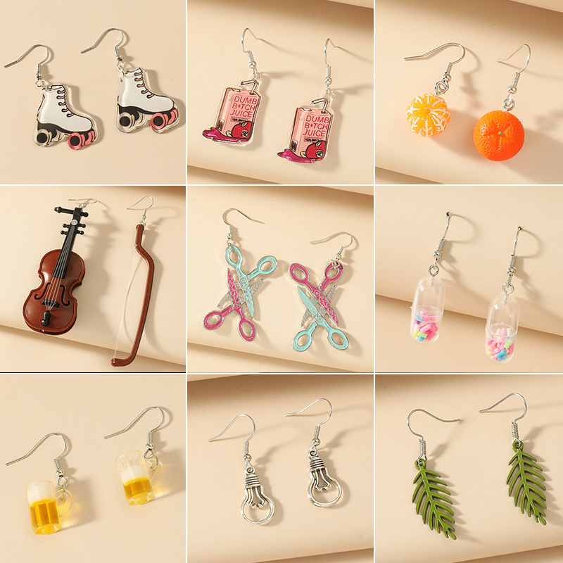 Minimalist Fun Creative Trendy Acrylic Drop Earrings Unique Niche Leaf Fruit Pendant Hooks Ear Jewelry_voghion.com