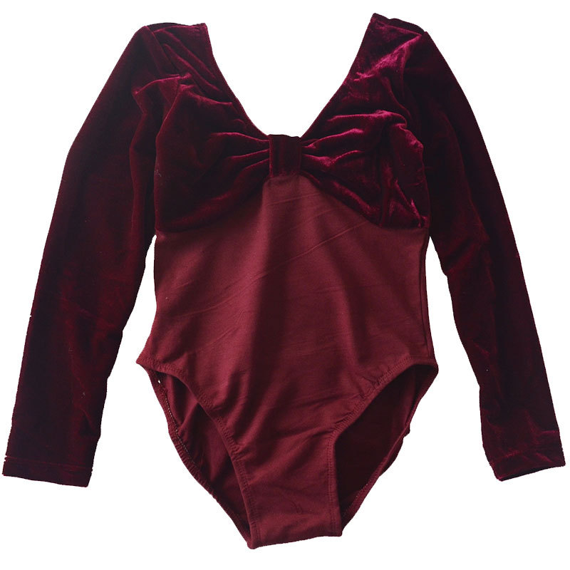 En stock de manga larga de primavera y otoño ropa de ballet ropa de práctica de una sola pieza para niños ropa de baile para niñas de terciopelo dorado ropa de clasificación de gimnasia