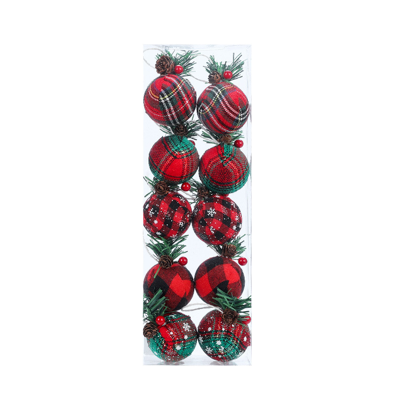 Transfronterizo nuevo colgante de bola de Navidad 5CM rojo y verde bolsa de lino hoja de aguja de pino pegajoso BOLA DE Navidad en caja colgando decoraciones de bolas