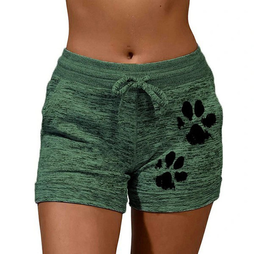 Women's printed base shorts, yoga pants, sports waist waist straps, elastic European and American style, casual and all-match