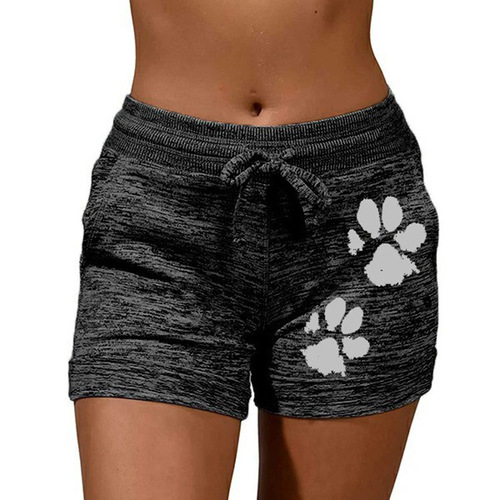 Women's printed base shorts, yoga pants, sports waist waist straps, elastic European and American style, casual and all-match