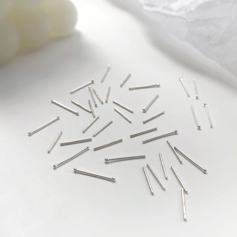 Silver S999 Silver Ear Stick Bead Earrings with Round Beads at Both Ends, Ear Studs for Women, Silver Stick for Ear Care, 90 Geometric Shapes