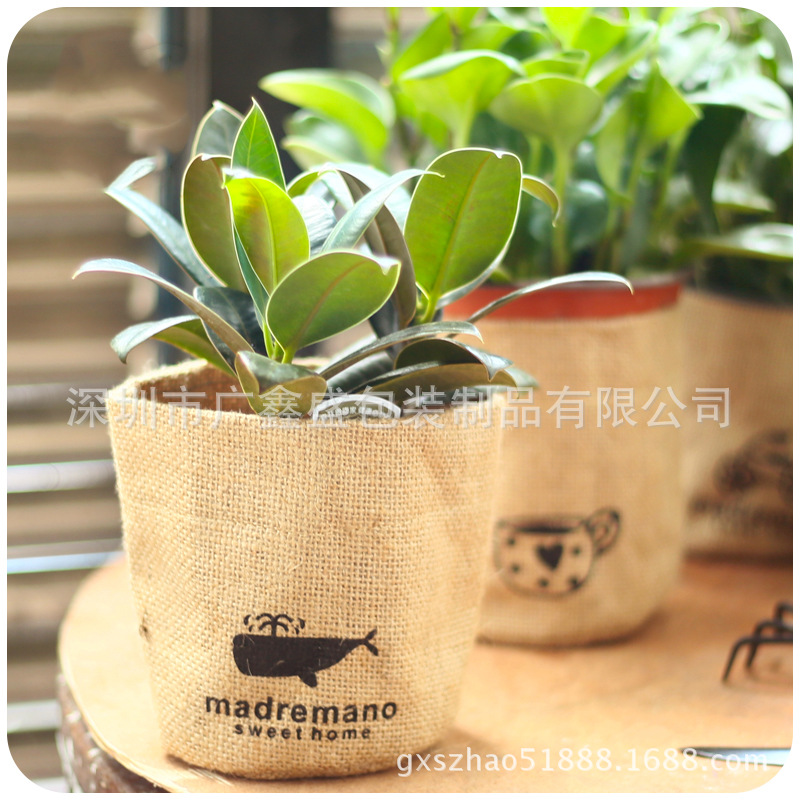 批发棉麻收纳简约布艺搭配的麻质收纳桶盆栽收纳盆餐桌办公室花盆
