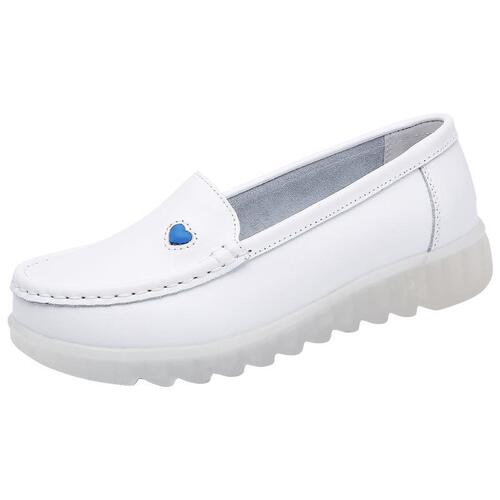 Genuine leather nurse shoes, comfortable soft sole work shoes, white wedges, height-increasing leather women's shoes, deodorant hospital nurse shoes, women