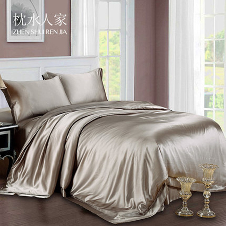 枕水人家重磅25姆米四件套100%桑蚕丝高级纯色双面宽边丝绸礼