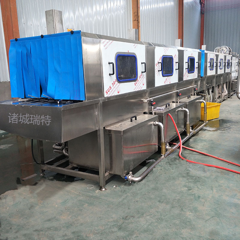 全自动连续式塑料方形水桶清洗机 高压水流清洗废物收纳箱的设备