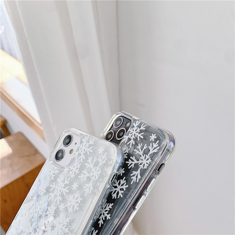 Christmas Snowflake Liquid Quicksand Phone Case For Iphone 15 Pro_voghion.com