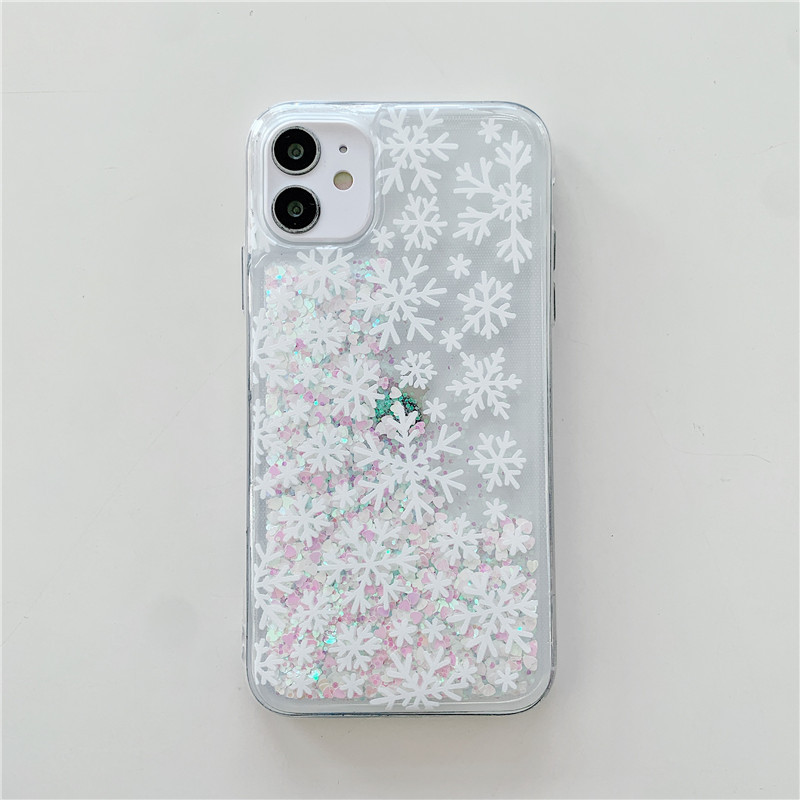Christmas Snowflake Liquid Quicksand Phone Case For Iphone 15 Pro_voghion.com