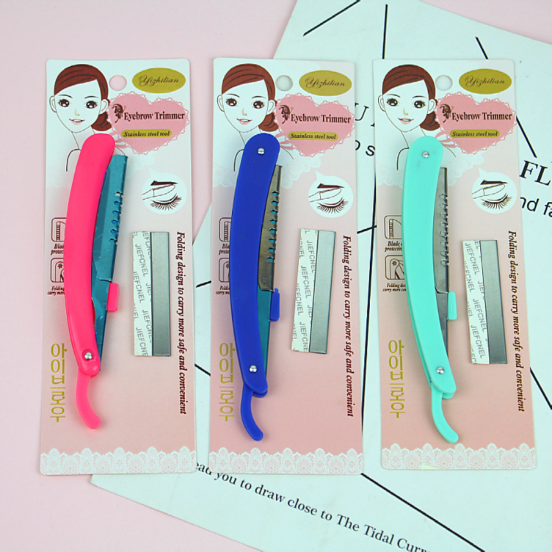 Practical stainless steel portable folding knife holder + feather blade eyebrow scraper eyebrow scraper eyebrow trimmer wholesale