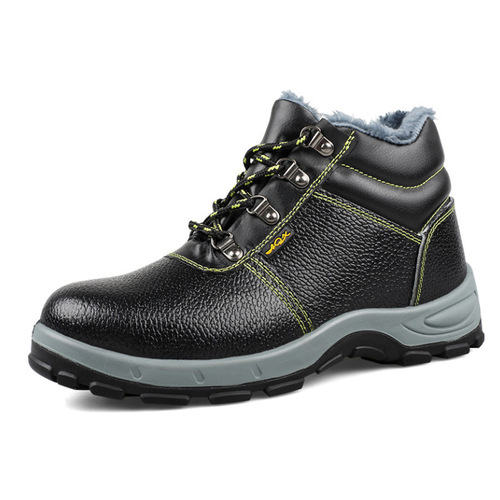 Harbin Winter Fleece Warm Safety Shoes Men's Anti-crushing and Anti-puncture Construction Site Safety Shoes Wear-resistant and Anti-slip Cowhide Shoes 