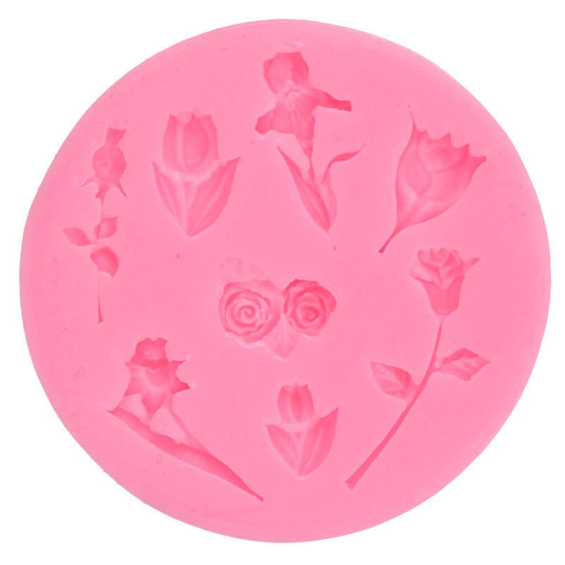 Mini Rosa tulipán multi-estilo flor fondant molde de silicona pastel de chocolate molde de arcilla DIY para hornear