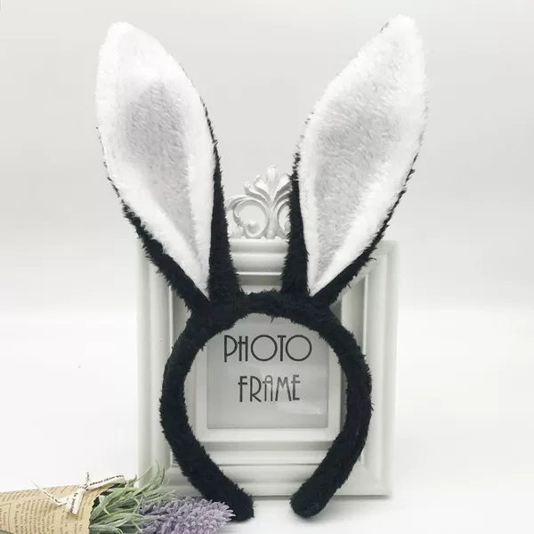 Black and white plush rabbit ears
