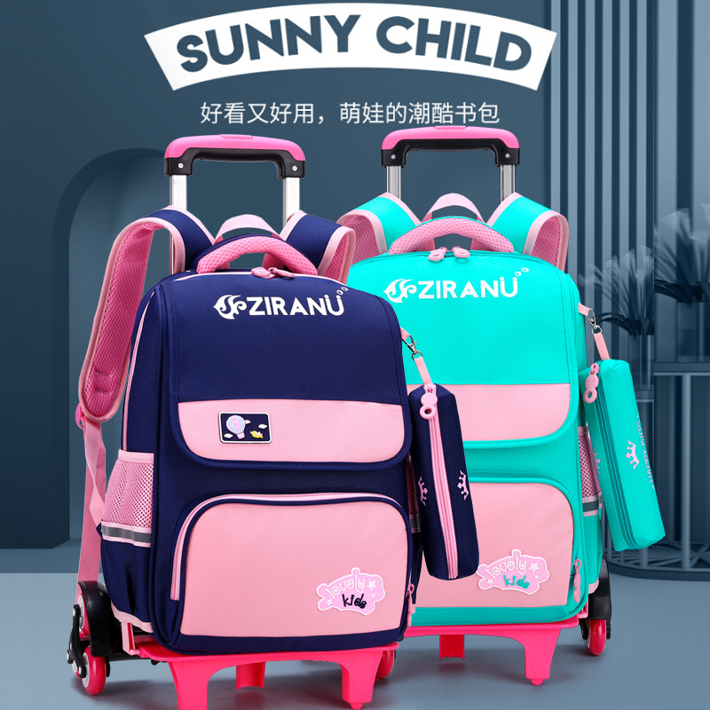 Pescado natural estudiante de la escuela primaria trolley mochila 3-6 grado niño ligero reducción de la carga de protección de la columna vertebral mochila