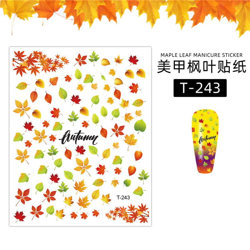 Venta caliente de ardilla de hoja de arce con pegatinas de uñas adhesivas Transfronteriza manicura popular hoja de arce pegatinas de uñas Otoño e Invierno
