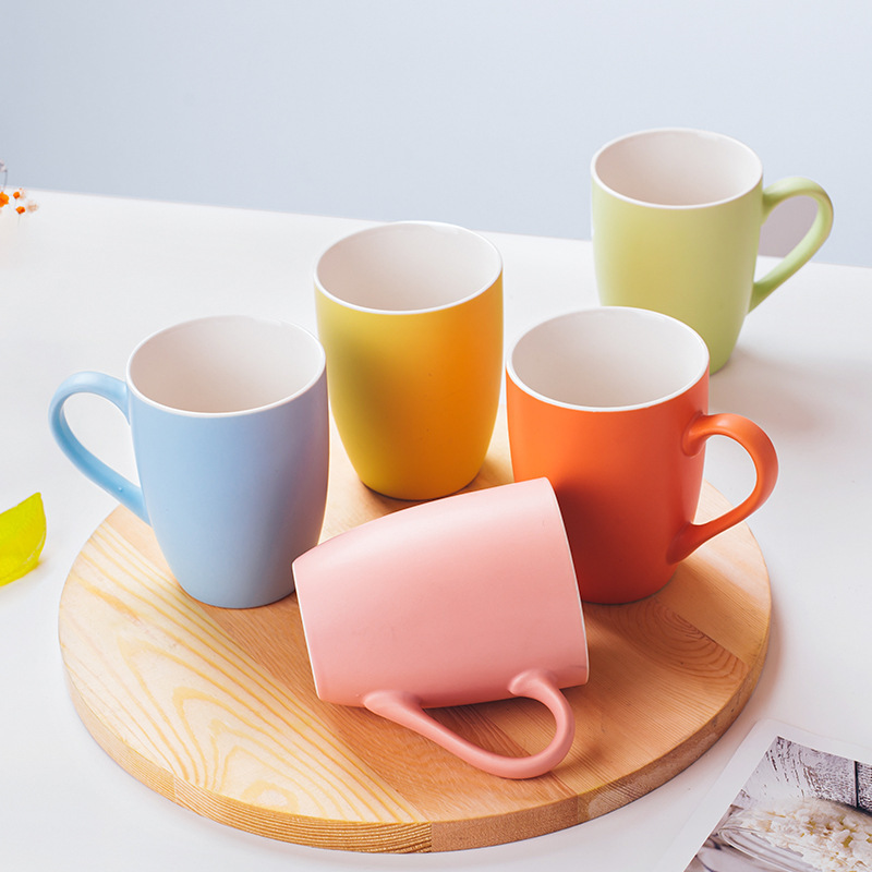 Creative Simple Macaron Color Household Ceramic Cup Living Room Breakfast Water Cup Small Fresh Mug Set of 6