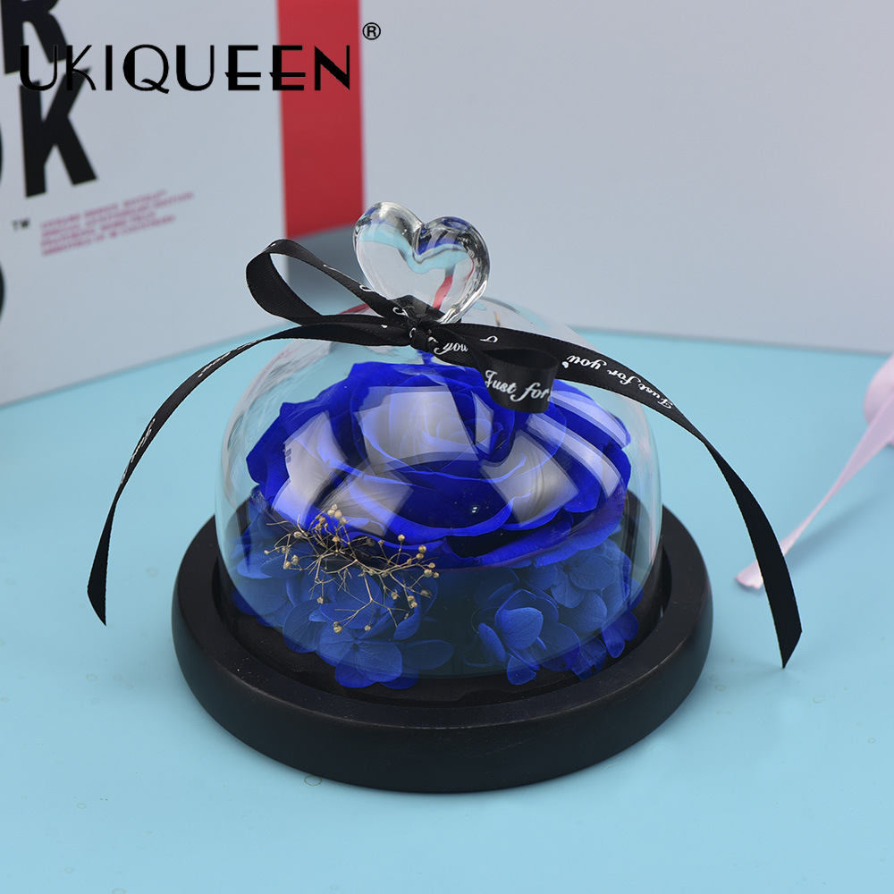 Pequeña rosa eterna en cúpula de cristal, producto terminado, regalo de San Valentín, adorno de alta gama, fabricante de Amazon, venta al por mayor