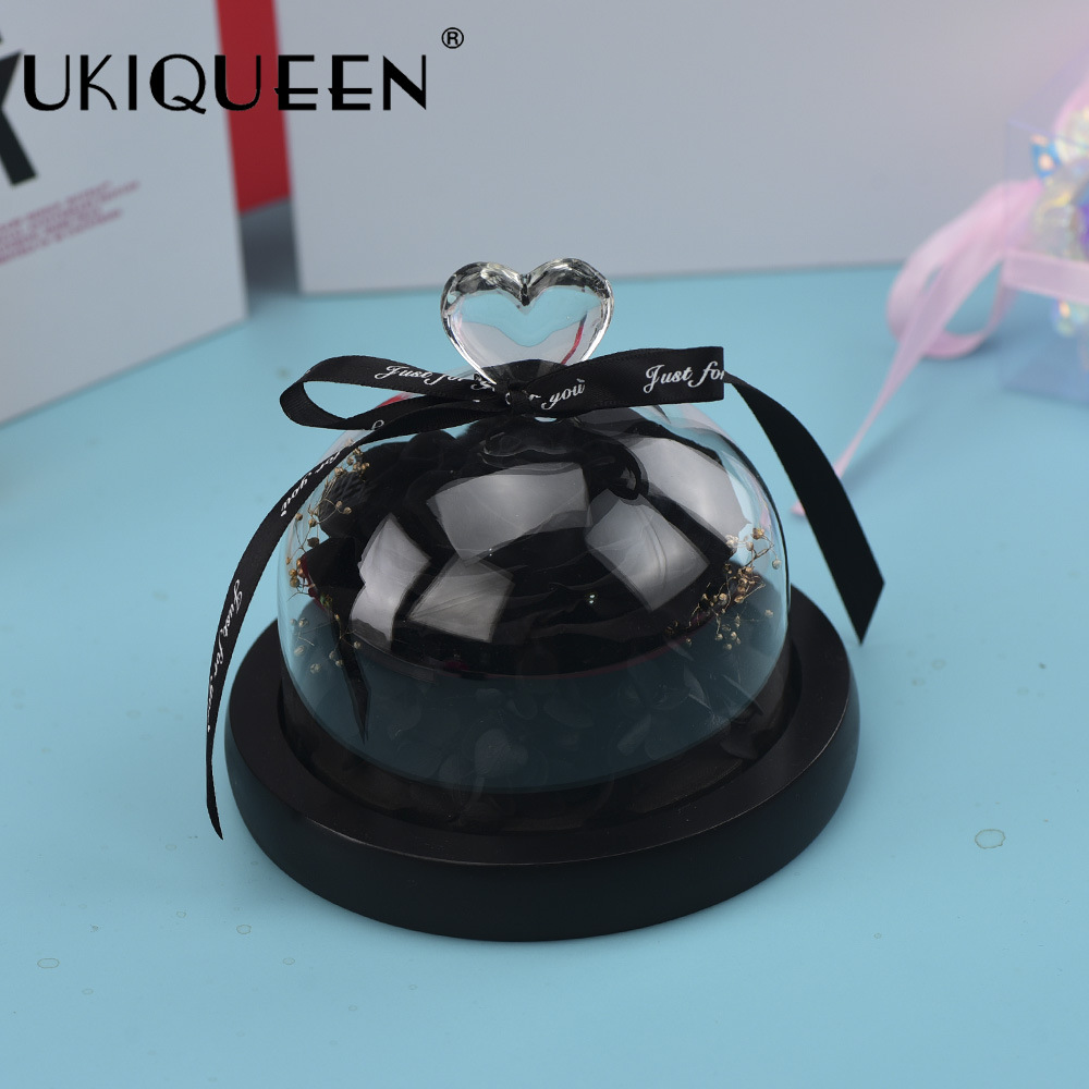 Pequeña rosa eterna en cúpula de cristal, producto terminado, regalo de San Valentín, adorno de alta gama, fabricante de Amazon, venta al por mayor