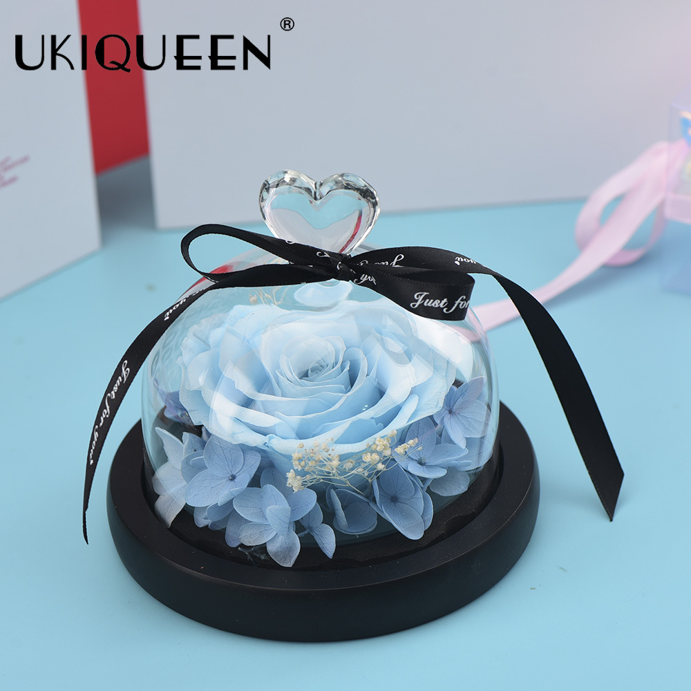 Pequeña rosa eterna en cúpula de cristal, producto terminado, regalo de San Valentín, adorno de alta gama, fabricante de Amazon, venta al por mayor