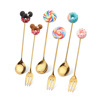 Cute donut, mixing stick, coffee fruit fork, dessert spoon