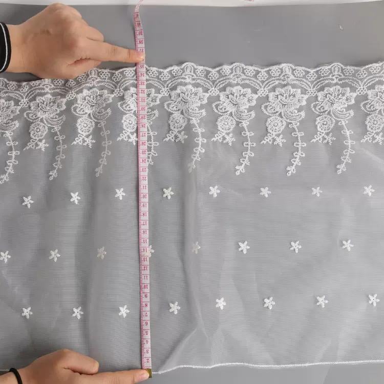 新款大机绣花35cm牛奶丝花边 网纱刺绣裙边辅料 内衣帘头花边面料