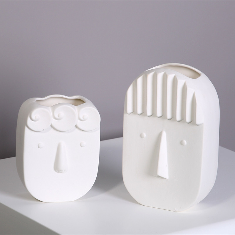 Nordic ins creativo simple cara de cerámica florero sala de estar decoración de flores secas arreglo de flores decoración del hogar pequeños adornos