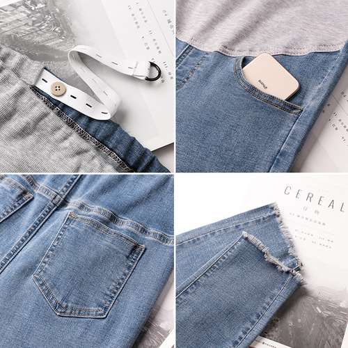 818 Maternity Denim Cropped Pants, Casual Skinny Jeans for Outwear, Maternity Wear—Factory Direct Supply for International Trade