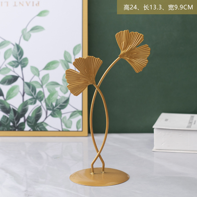 INS Luz de lujo hierro ginkgo hoja decoración hogar creativo florero de cristal arreglo floral suave decoración ornamento
