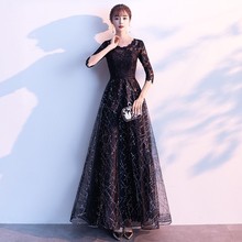 大合唱团演出服黑色长款显瘦主持人气质晚会长裙女冬季宴会晚礼服