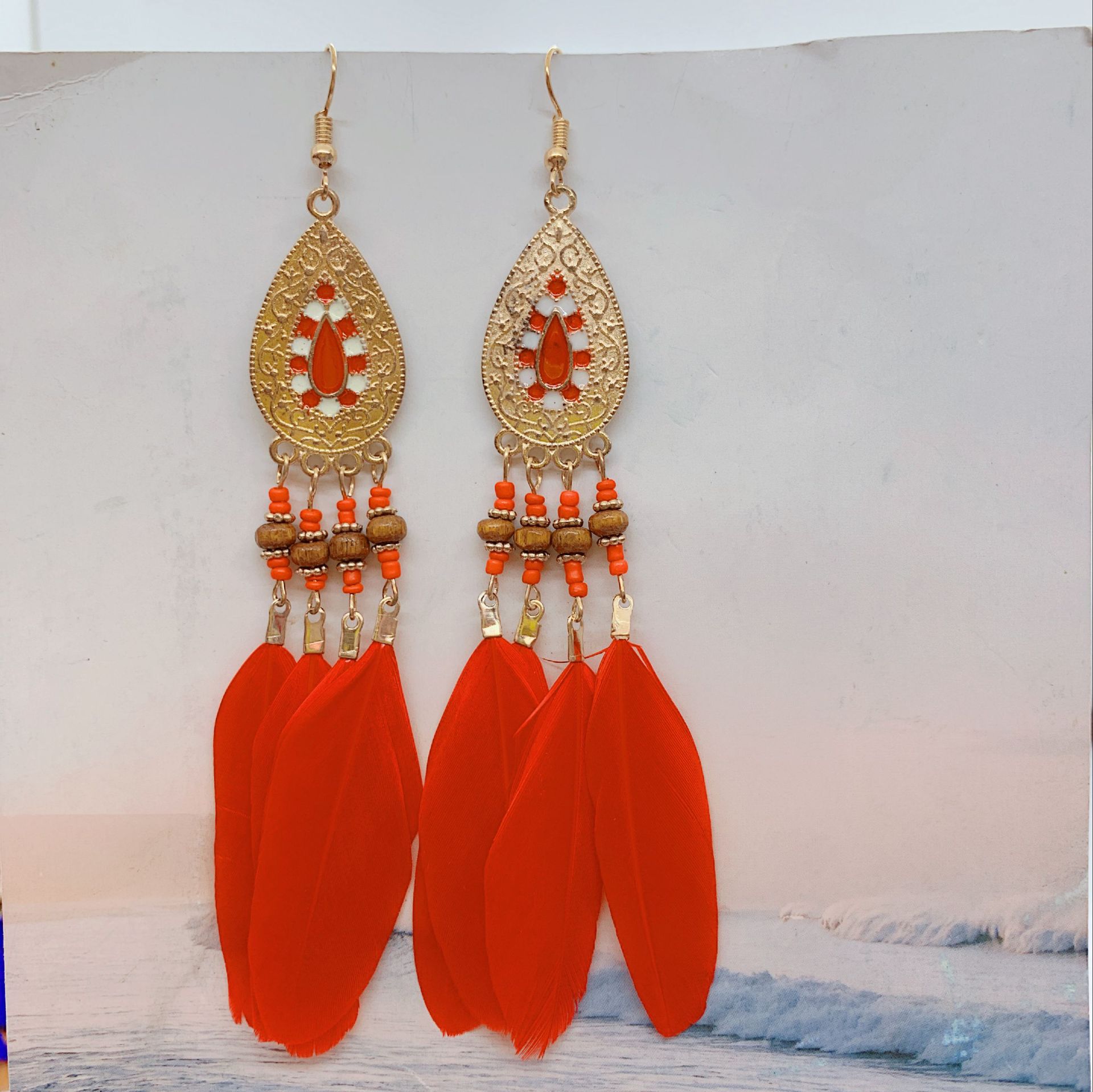long retro ethnic earrings drop-shaped with tassels