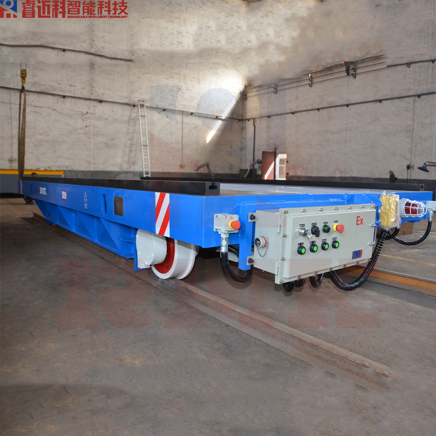 导轨式平移重型工装车 有轨电动平车缠线器供电 50吨双轨运输车