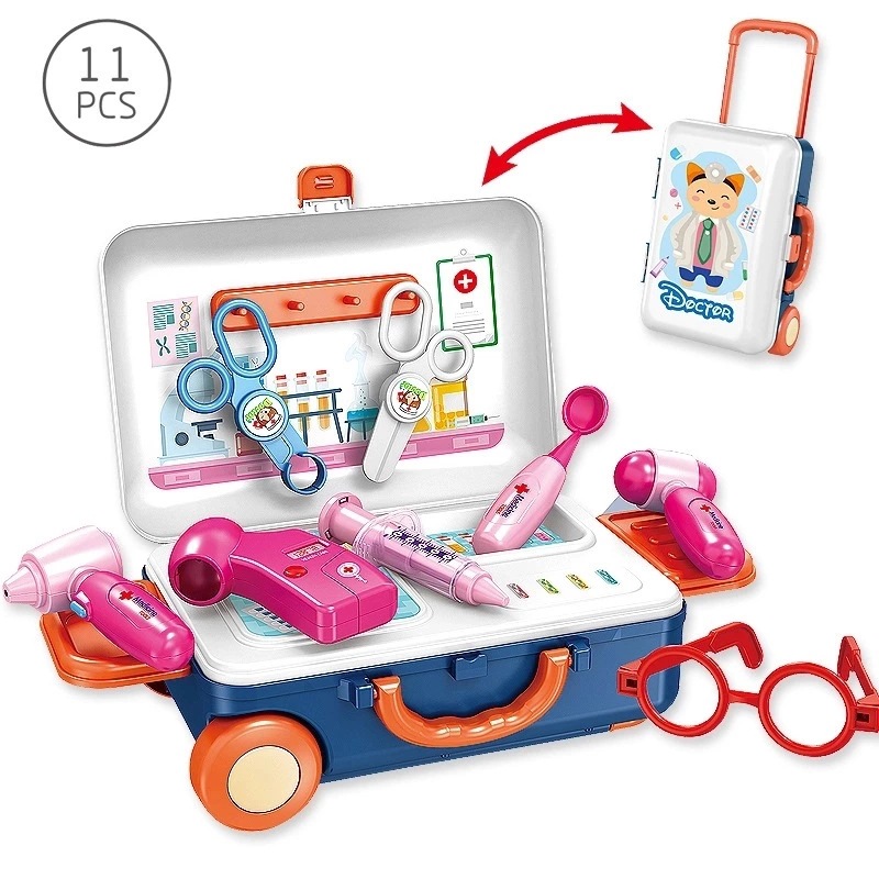 Juguetes de cocina para niños simulación de chicas maquillaje herramientas de cocina maleta de mesa de comedor conjunto de utensilios médicos
