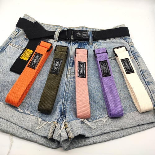 Korean style square double ring buckle men's and women's workwear canvas belt fashion trend simple and versatile student ins style