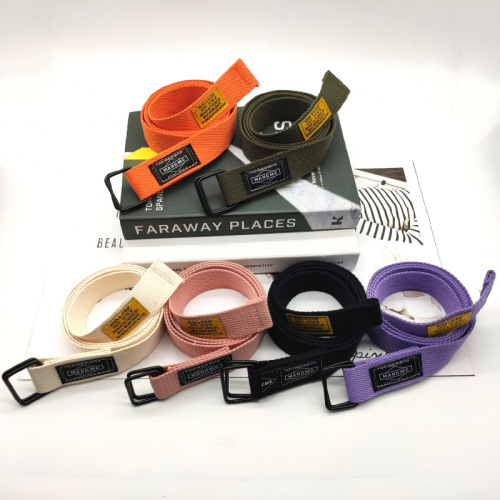 Korean style square double ring buckle men's and women's workwear canvas belt fashion trend simple and versatile student ins style