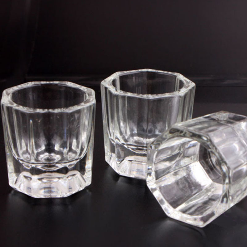 Herramientas de uñas al por mayor pequeña taza de cristal octogonal sin tapa taza de líquido especial para uñas de cristal taza de mezcla