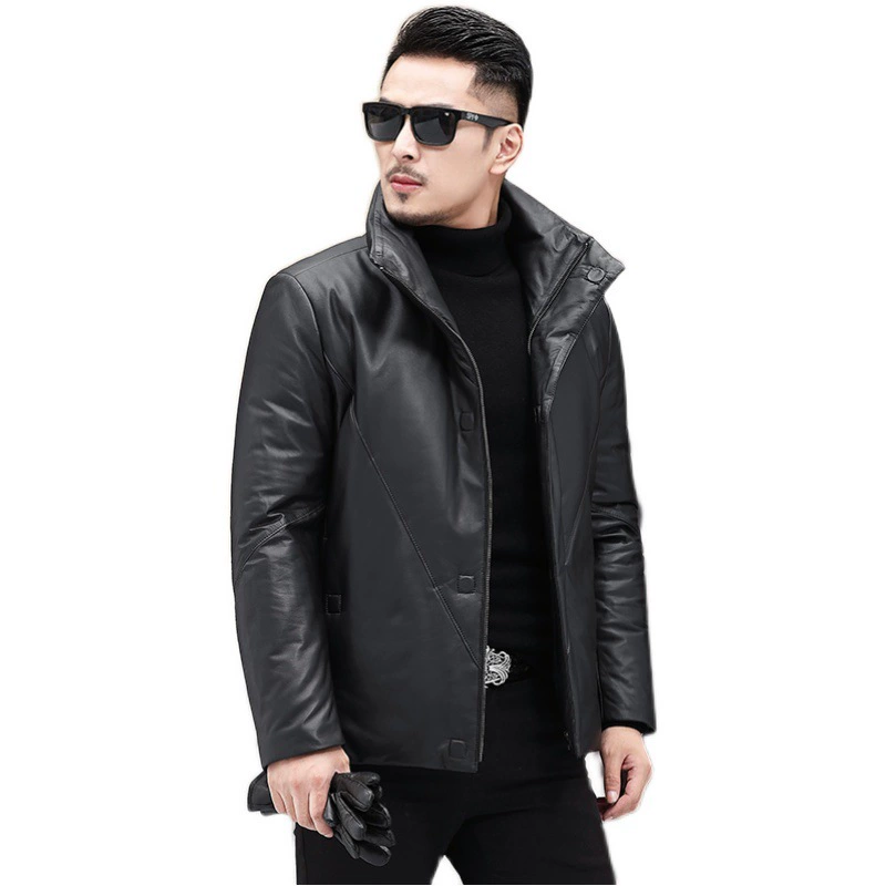 Short Down Jacket, Genuine Leather Shell, Thickened Insulation, Winter Warm