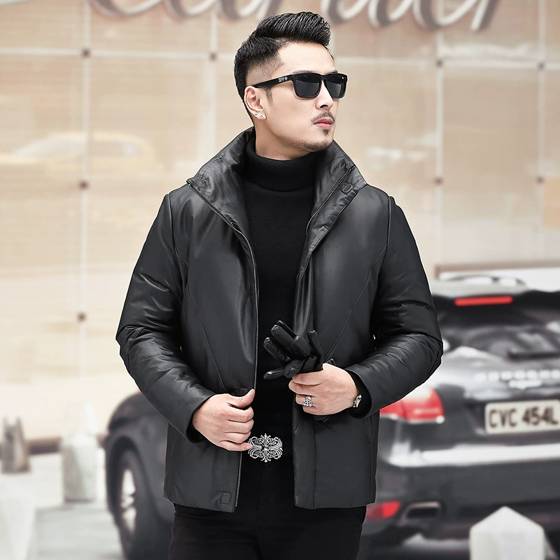 Short Down Jacket, Genuine Leather Shell, Thickened Insulation, Winter Warm