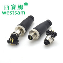 航空插头螺纹连接M12-Acoded铁路信号传输5芯 M12连接器PCB板弯针