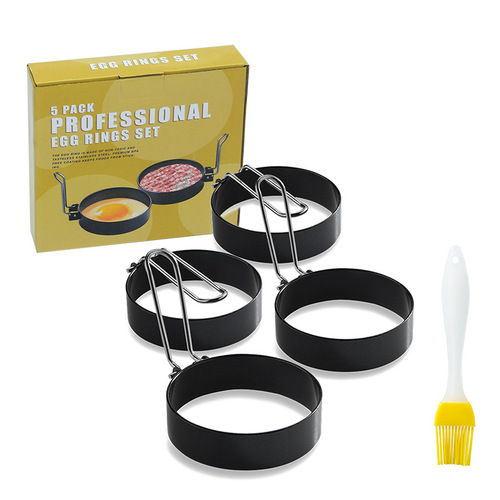 Cross-border hot selling thickened stainless steel round omelette set silicone handle omelette and patties non-stick mold