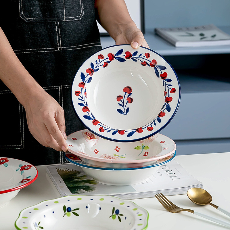 Creative ceramic tableware hat plate Western pasta dish steak plate pasta plate household plate underglaze color deep plate Creative ceramic tableware hat plate Western pasta dish steak plate pasta plate household plate underglaze color deep plate