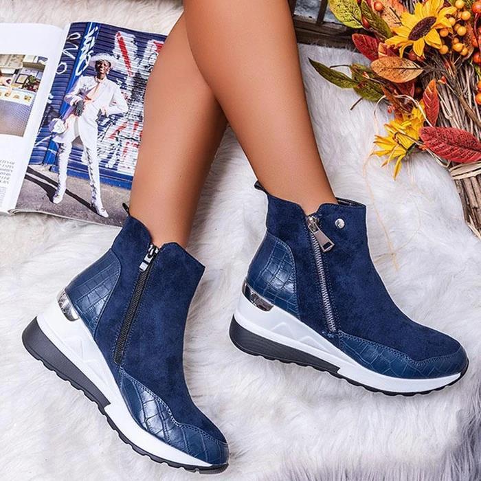 Cross-border Outside High-top Round Toe Bare Boots Winter Solid Color Inner-height Side Zipper Martin Boots European and American Large Size Women's Shoes