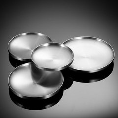 Ain household double-layer insulated 304 stainless steel plate round plate flat-bottomed dinner plate flat plate barbecue European style