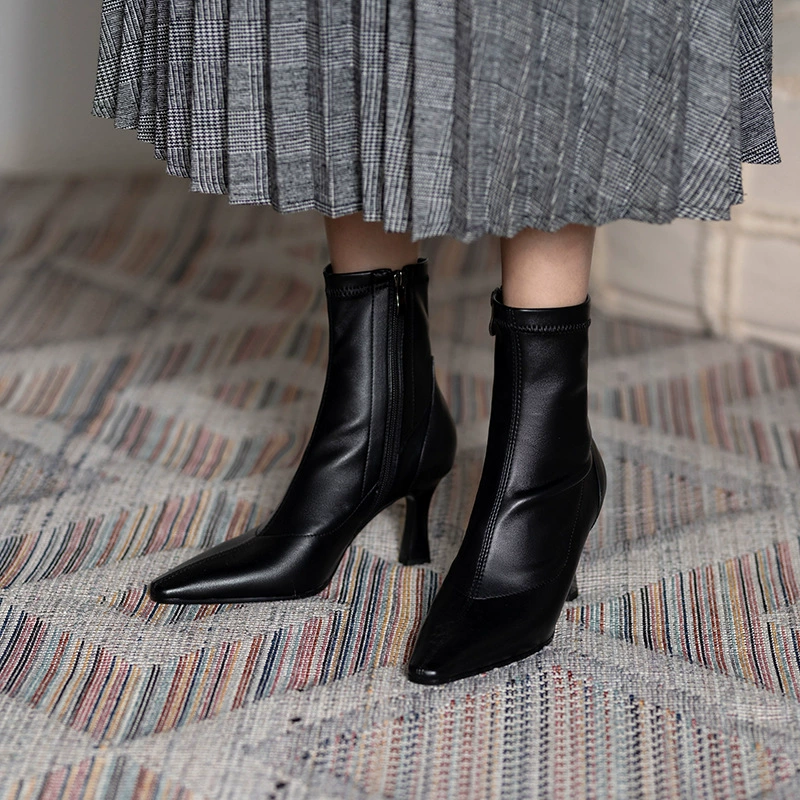 Elastic low boots pointy toe high heels, 2022 collection