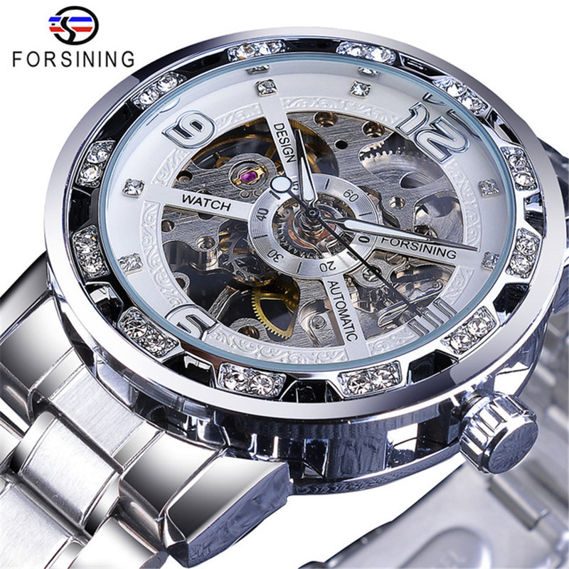 Forsining Watch Men's Fashion Casual Classic Popular Hollow Rhinestone Manual Mechanical Watch_voghion.com